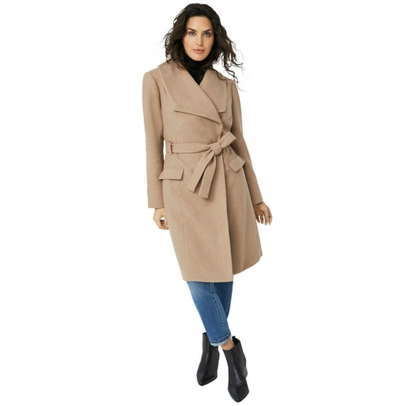 Ellos Women's Wrap-Collar Wool-Blend Coat Coat