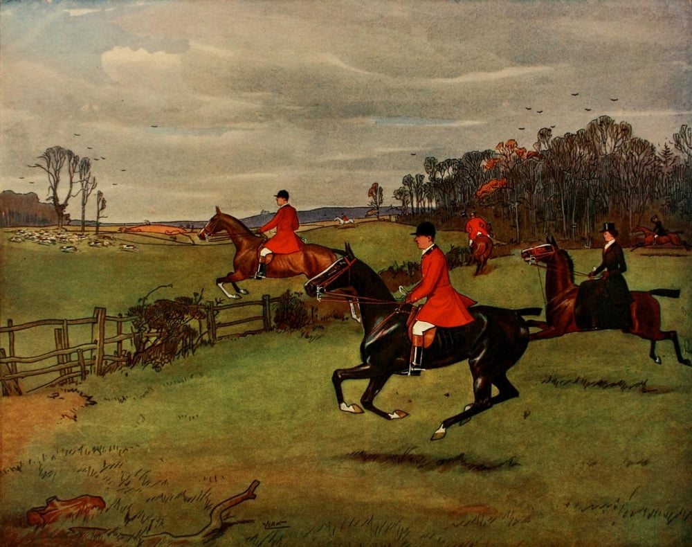 Ellot Thomas Hunting Diary 1905 The bitches are racing before us Canvas Art - Ellot (18 x 24)