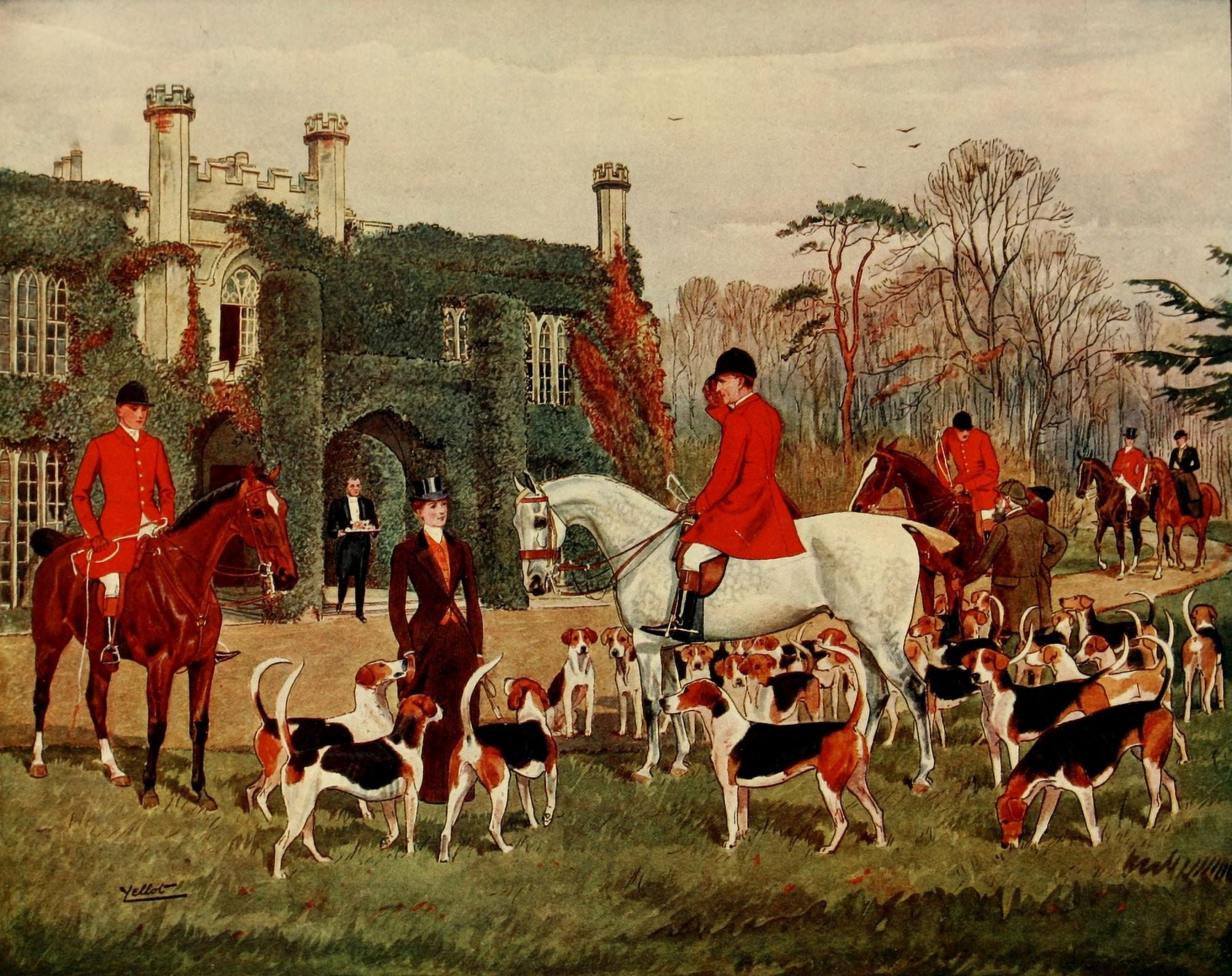 Ellot Thomas Hunting Diary 1905 The meet at the abbey Canvas Art - Ellot (18 x 24)