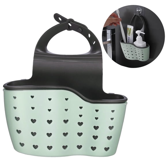 Ellsang Kitchen Sink Caddy Sponge Brush Holder, Kitchen Accessories Organizer with Adjustable Strap and Drain Holes (Green)