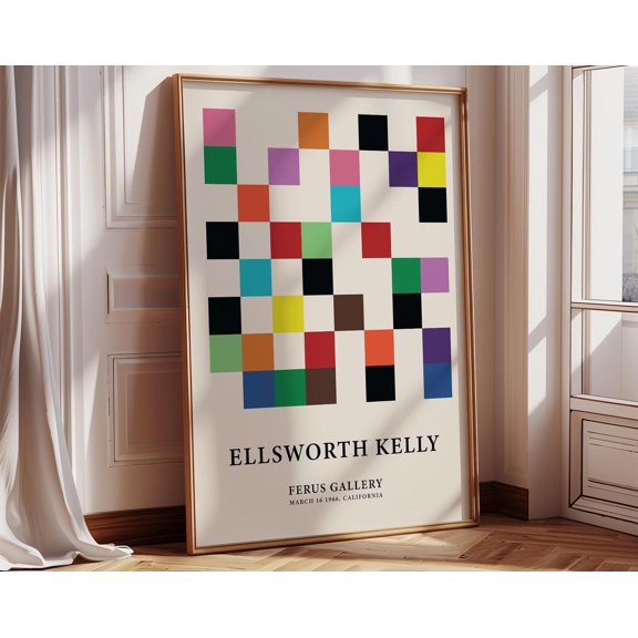 Ellsworth Kelly Geometric Grid Print Modern Colourful Abstract Artwork for Living Room Wall Art | Office Print Colorful Block Squares Poster, 12x18 UNFRAMED