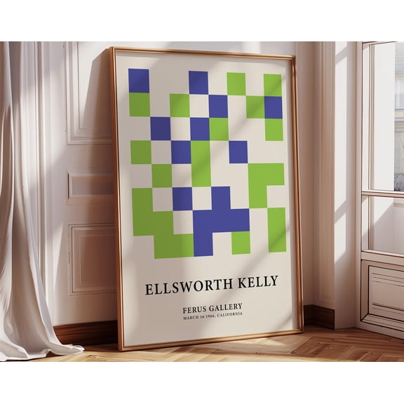 Ellsworth Kelly Inspired Minimalist Art Print | Modern Geometric Wall Decor in Green & Purple | Colorful Office Wall Art Exhibition Poster, 8x12 UNFRAMED
