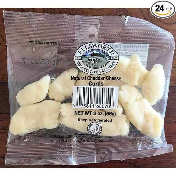 Ellsworth Natural White Cheddar Cheese Curds, 2 Ounce -- 24 per case.