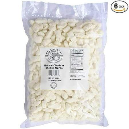 Ellsworth Natural White Cheddar Cheese Curds, 5 Pound -- 6 per case.