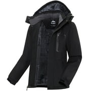 Ellswos-Sports Mens Winter Ski Jacket Waterproof Snow Coats Snowboard Fleece Lining Jacket Warm Parka with Hooded Black L