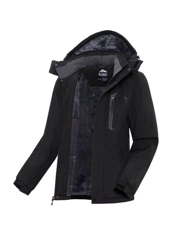 Men's Winter Ski Jacket Waterproof Snow Coats Snowboard Fleece Lining Jacket Warm Parka with Hooded Black L