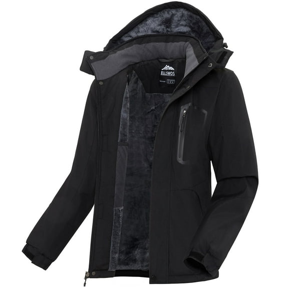 Ellswos-Sports Men's Winter Ski Jacket Waterproof Snow Coats Snowboard Fleece Lining Jacket Warm Parka with Hooded Black M