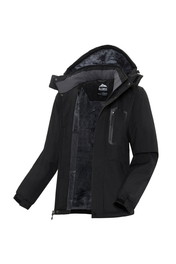 Men's Winter Ski Jacket Waterproof Snow Coats Snowboard Fleece Lining Jacket Warm Parka with Hooded Black M
