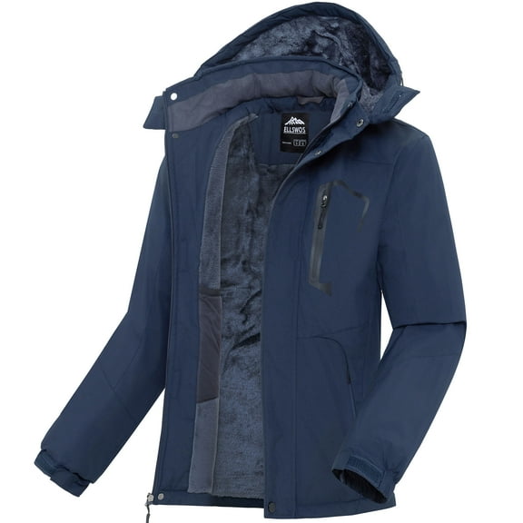 Ellswos-Sports Men's Winter Ski Jacket Waterproof Snow Coats Snowboard Fleece Lining Jacket Warm Parka with Hooded Blue M