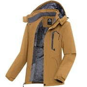 Men's Winter Ski Jacket Waterproof Snow Coats Snowboard Fleece Lining Jacket Warm Parka with Hooded Brown XL