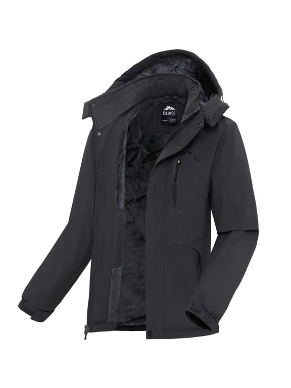 Men's Winter Ski Jacket Waterproof Snow Coats Snowboard Fleece Lining Jacket Warm Parka with Hooded Gray M