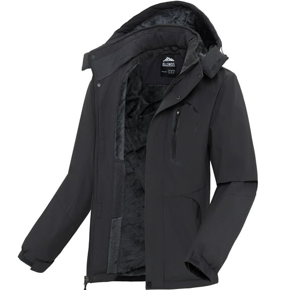 Ellswos-Sports Men's Winter Ski Jacket Waterproof Snow Coats Snowboard Fleece Lining Jacket Warm Parka with Hooded Gray XL