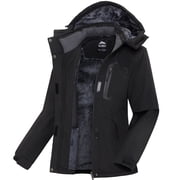 Women's Winter Ski Jacket Waterproof Snow Coats Snowboard Fleece Lining Jacket Warm Parka with Hooded Black L