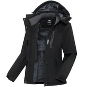 Ellswos-Sports Women's Winter Ski Jacket Waterproof Snow Coats Snowboard Fleece Lining Jacket Warm Parka with Hooded Black L