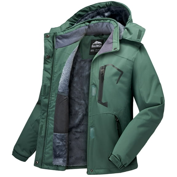 Ellswos-Sports Women's Winter Ski Jacket Waterproof Snow Coats Snowboard Fleece Lining Jacket Warm Parka with Hooded Green S