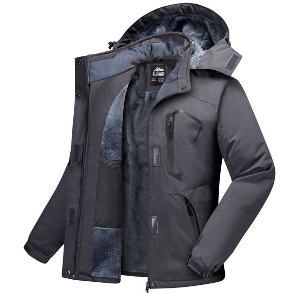 Ellswos-Sports Women's Winter Ski Jacket Waterproof Snow Coats Snowboard Fleece Lining Jacket Warm Parka with Hooded Gray L