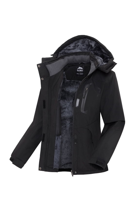 Women's Winter Ski Jacket Waterproof Snow Coats Snowboard Fleece Lining Jacket Warm Parka with Hooded Black M