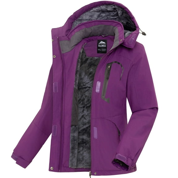 Ellswos-Sports Women's Winter Ski Jacket Waterproof Snow Coats Snowboard Fleece Lining Jacket Warm Parka with Hooded Purple M