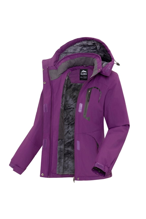 Women's Winter Ski Jacket Waterproof Snow Coats Snowboard Fleece Lining Jacket Warm Parka with Hooded Purple M