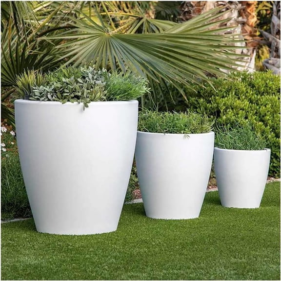 Elly Décor 17 inch Planter for Garden with Drainage, Large Round, Lightweight & Extremely , Deck Indoor/Outdoor Plastic Pot, 17"x15"x9", White
