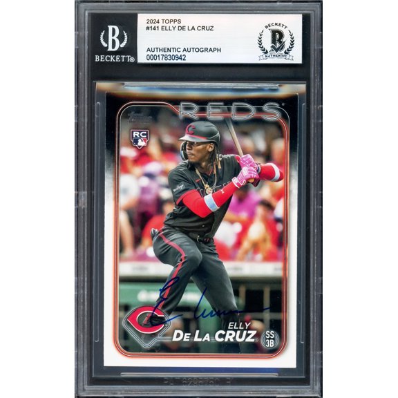 Elly De La Cruz Autographed 2024 Topps Rookie Card #141 Cincinnati Reds Beckett BAS 239926