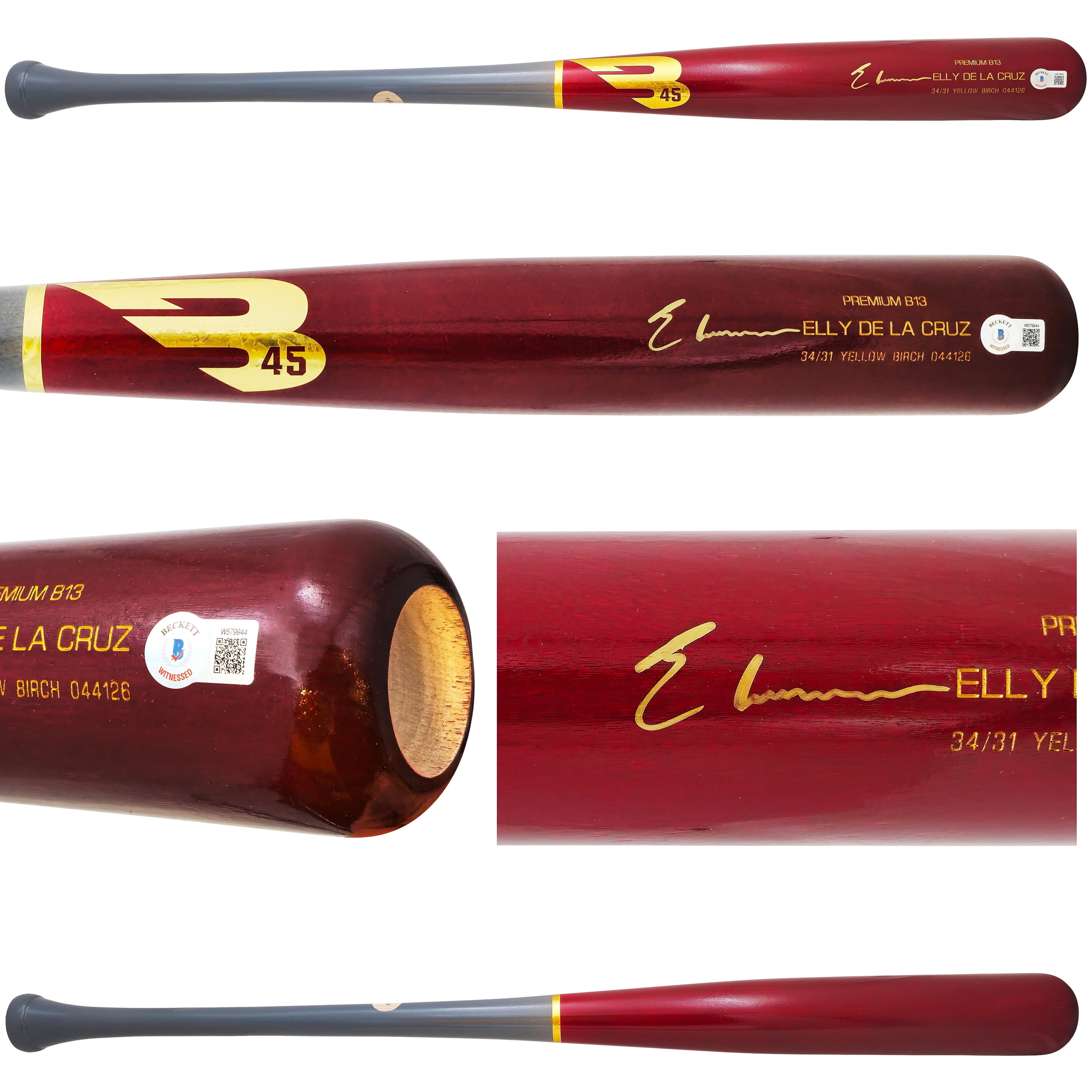 Elly De La Cruz Autographed Red B45 Player Model Baseball Bat Cincinnati Reds Beckett BAS Witness 222800