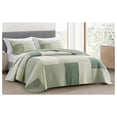 thumbnail image 1 of Elm 3-Piece Chic Patchwork Quilt Set - Green Floral Striped Coverlet - Pre-Washed Cotton Lightweight Reversible Bedspread, Queen Size, 1 of 7