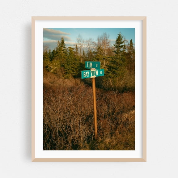 Elm & Bay View, Beals Island - Beals Maine Photography Rural Nature Forest Landscape Autumn Vintage Rustic Oak Framed Wall Art Print 5 x 7 inches