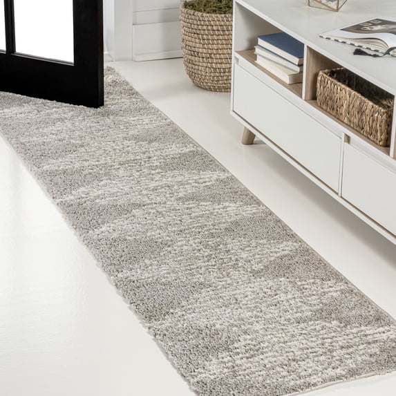 JONATHAN Y MOROCCAN HYPE 2 x 8 Runner Rug, Elm Diamond Stripe Geometric Shag - Gray/Ivory, MOH408B-28