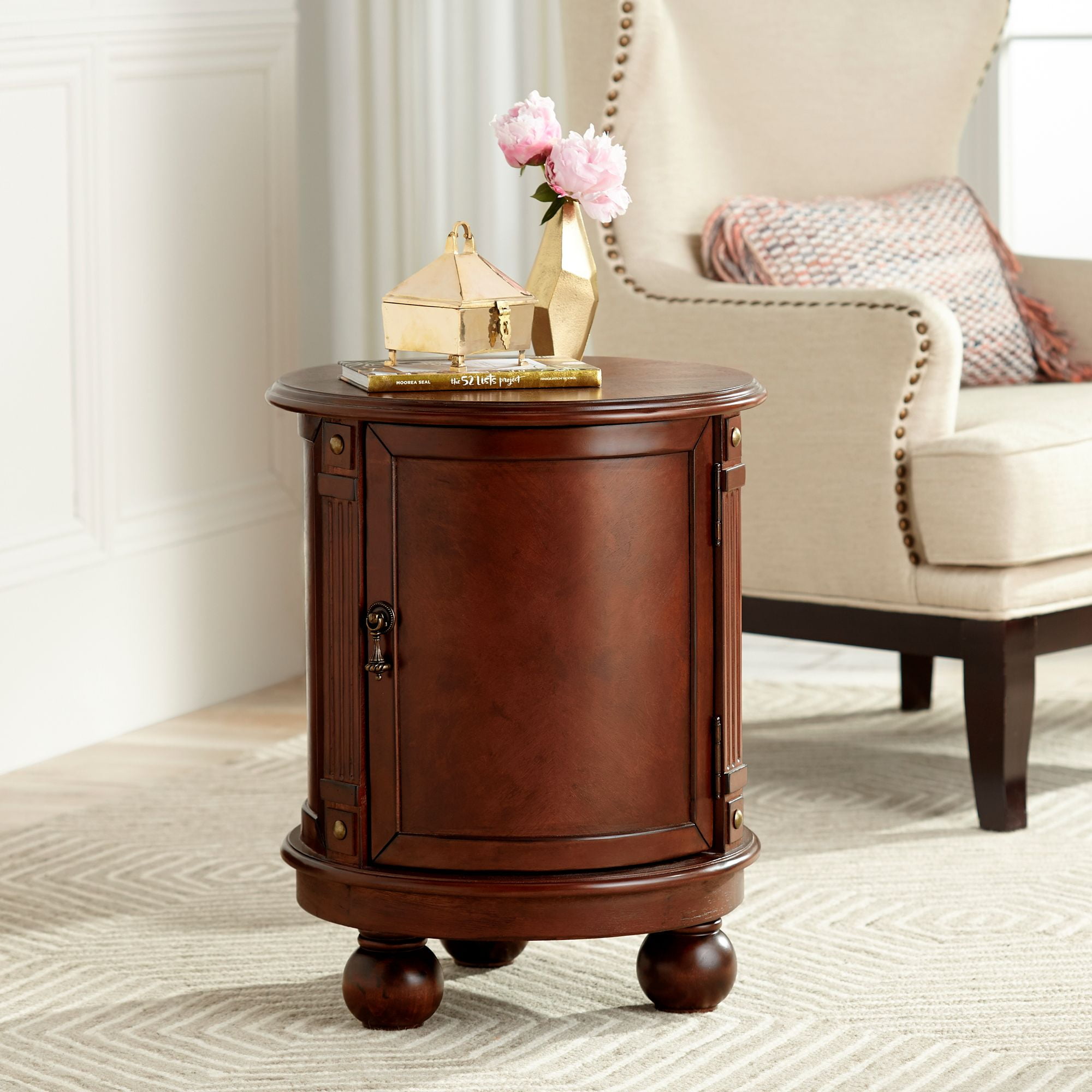 Free Shipping! Elm Lane Kendall Vintage Espresso Wood Round Accent Table 19" Wide with Door and ...