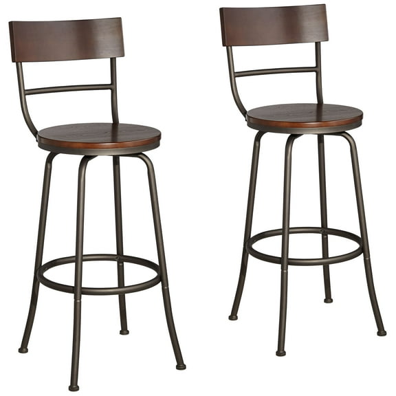 Elm Lane Langdon 29" Wood and Bronze Metal Swivel Bar Stools Set of 2