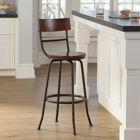Elm Lane Langdon Glitter Bronze Swivel Bar Stool Brown 29" High Industrial Wood Seat with Backrest Footrest for Kitchen Counter Height Island House