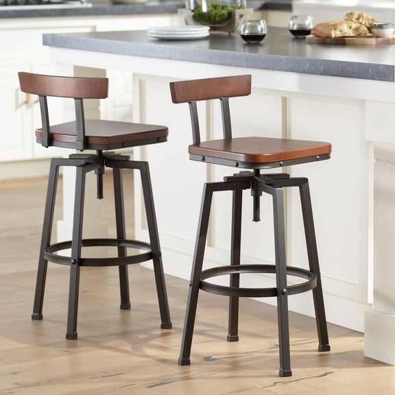 Elm Lane Roark Hammered Bronze Swivel Bar Stools Set of 2 Brown 29 1/2" High Industrial with Backrest Footrest for Kitchen Counter Height Island Home