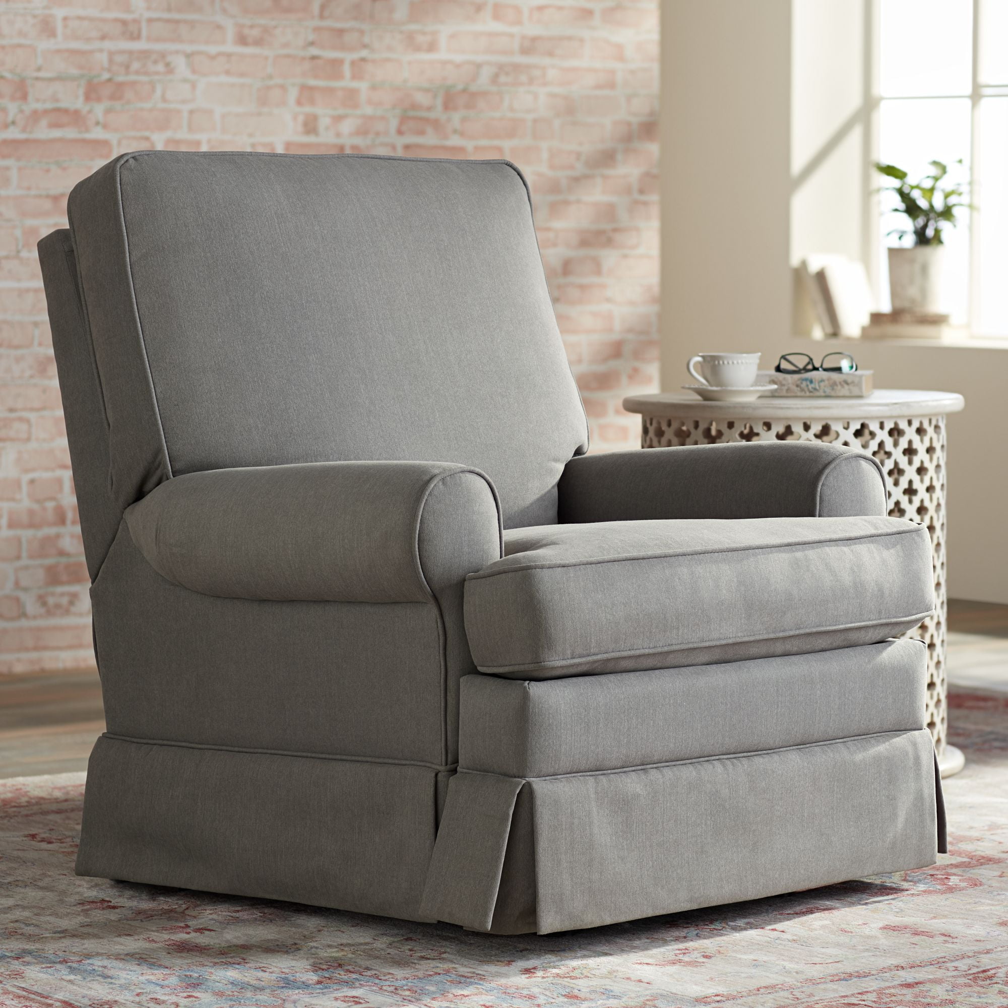 Slate Gray Upholstered Glider Recliner Chair with USB Port