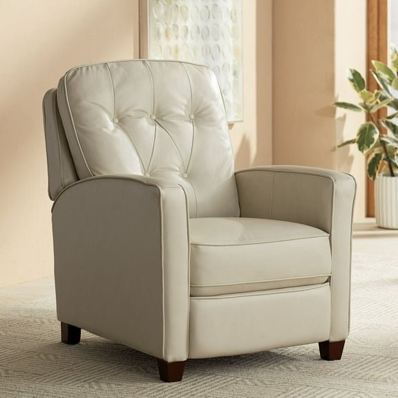 Elm Lane White Pearl Leather Recliner Chair Modern Armchair Comfortable Push Manual Reclining Footrest Tufted Back for Bedroom