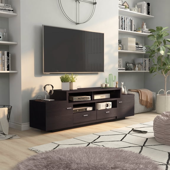 Elm Multi-Storage Wood TV Stand Console, Cappuccino, 60-inch