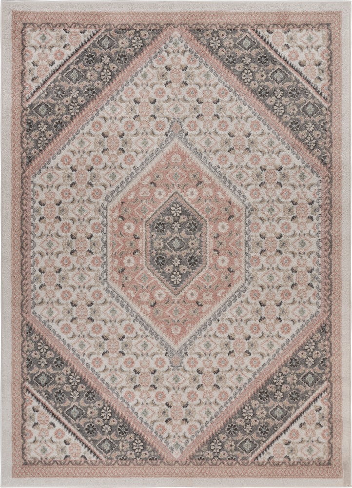 Elm & Oak Diana 7'9" x 9'5" Pink/Gray Medallion Stain and Fade Stain Resistant Indoor Area Rug