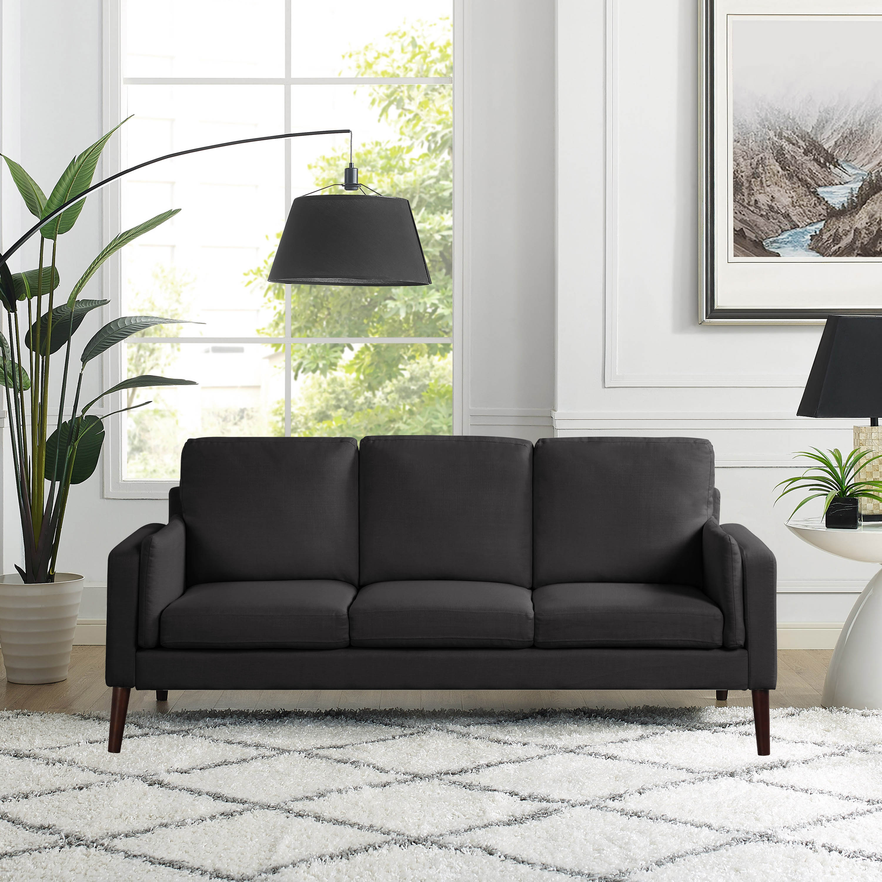 Elm & Oak Nathaniel Modern Sofa with Side Pocket and USB Power, Black Fabric Upholstery - image 1 of 10