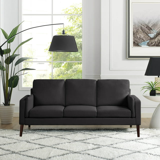 Elm & Oak Nathaniel Modern Sofa with Side Pocket and USB Power, Black Fabric Upholstery