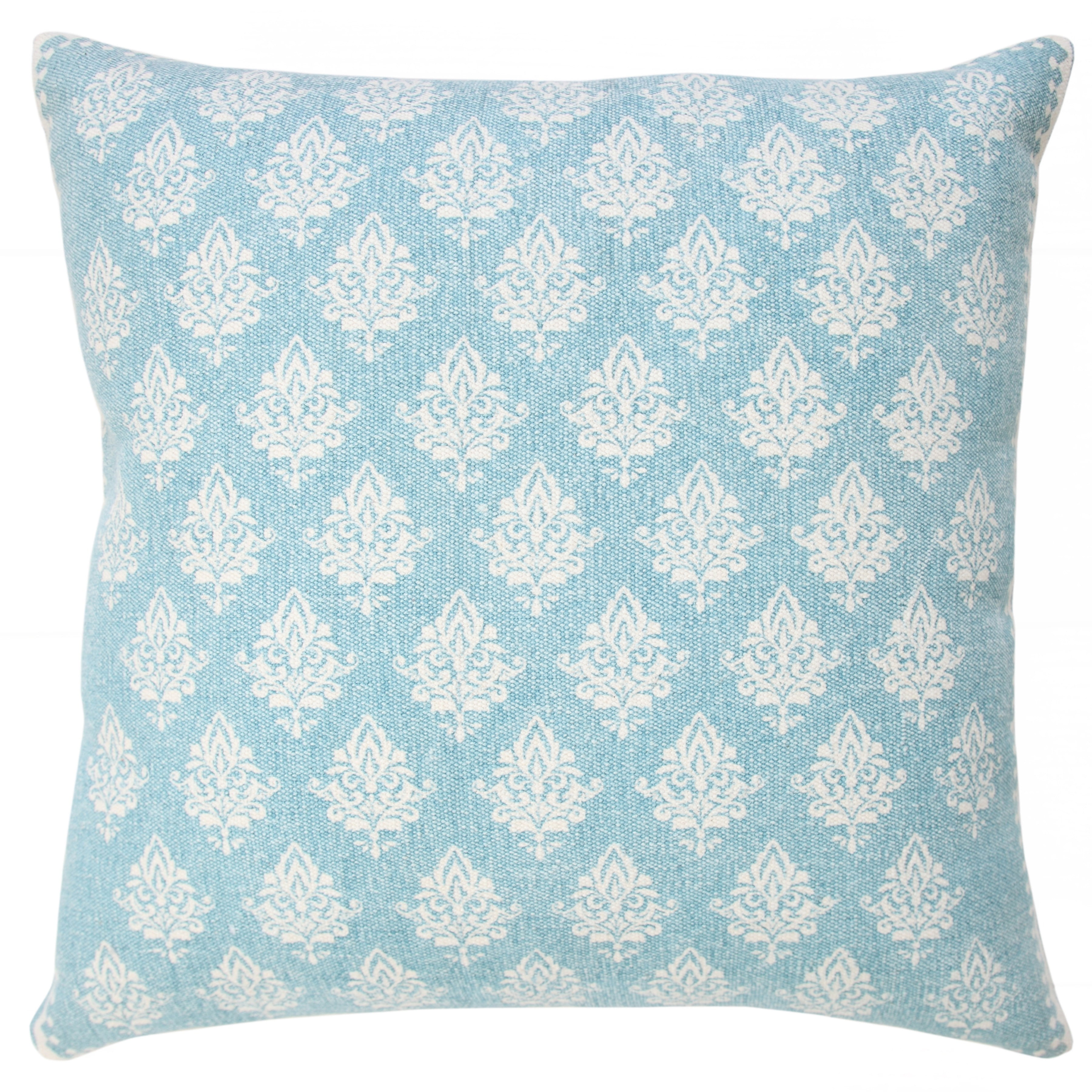 Elm & Oak Grace 20" x 20" Light Blue/White Damask Cotton Adult Decorative Throw Pillow