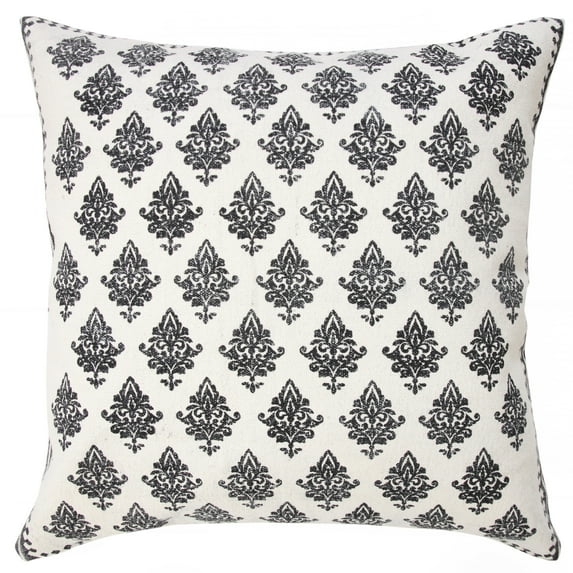 Elm & Oak Grace 20" x 20" White/Black Damask Cotton Adult Decorative Throw Pillow