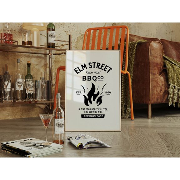 Elm Street BBQ Co. Print, Horror Movie Kitchen Art, Stretched Canvas 16x20in