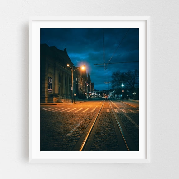 Elm Street, Cincinnati - Cincinnati Ohio Photography Street Photography City Nightlife Architecture Vintage Skyline White Framed Wall Art Print 6 x 8 inches