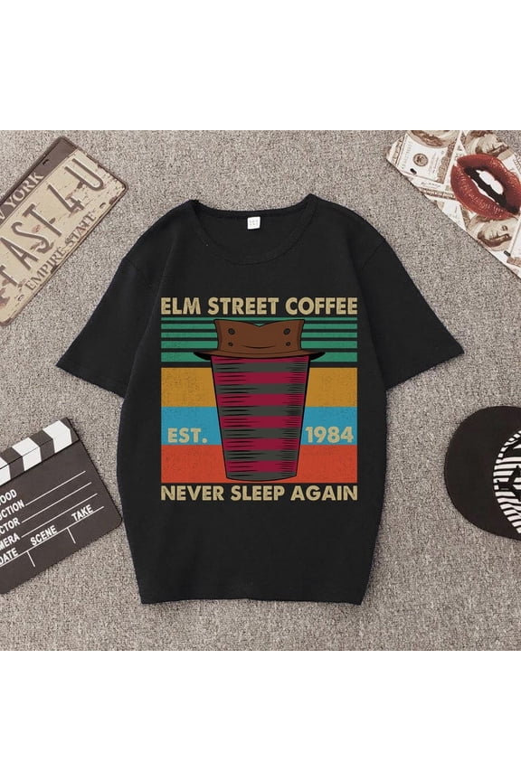 Elm Street Coffee Never Sleep Again Vintage T-Shirt, Halloween Best Gifts Shirt, Retro Freddy Krueger Tee, Nightmare on Elm Street Shirt, Horror Movie Gift Shirt