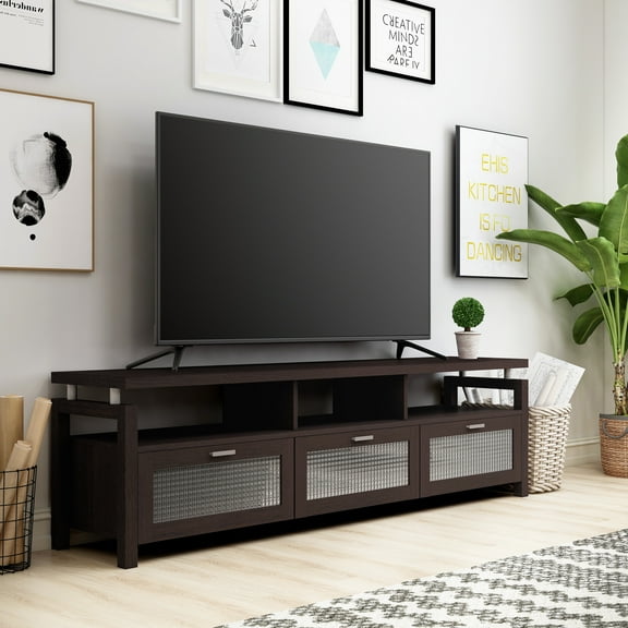 Elm Wood 3-Cabinet TV Stand Console, Espresso