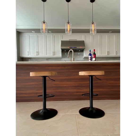 Elm Wood Seat Muskoka Bar and Counter Stool with Height Adjustment and Swiveling( Set of 2)