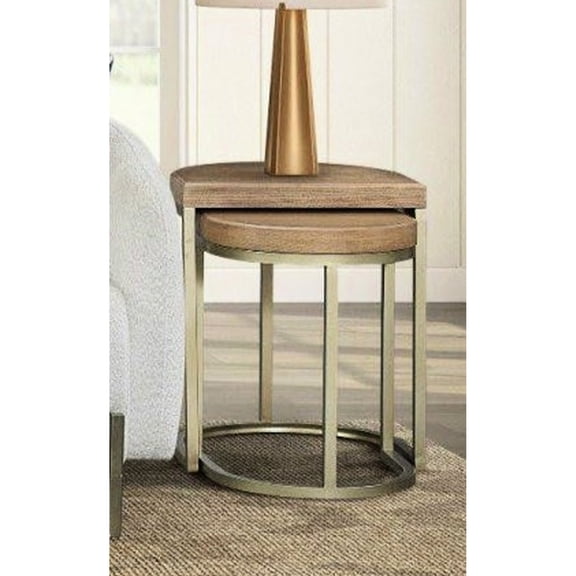 Elm veneer and metal nesting tables for space saving in small apartments