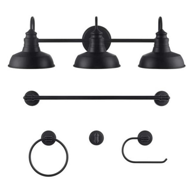 Elmcroft 29 in. 3-Light Matte Black Farmhouse Vanity with 4-Piece Bathroom Hardware Accessory Kit