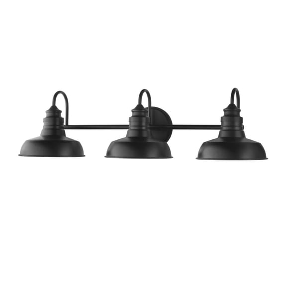Elmcroft 29 in. 3-Light Matte Black Modern Farmhouse Bathroom Vanity Light with Metal Shades