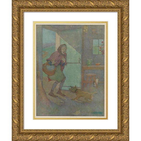 Elmer Boyd Smith 19x24 Gold Ornate Framed and Double Matted Museum Art Print Titled - He Began to Bark, so She Began to Cry (1919)
